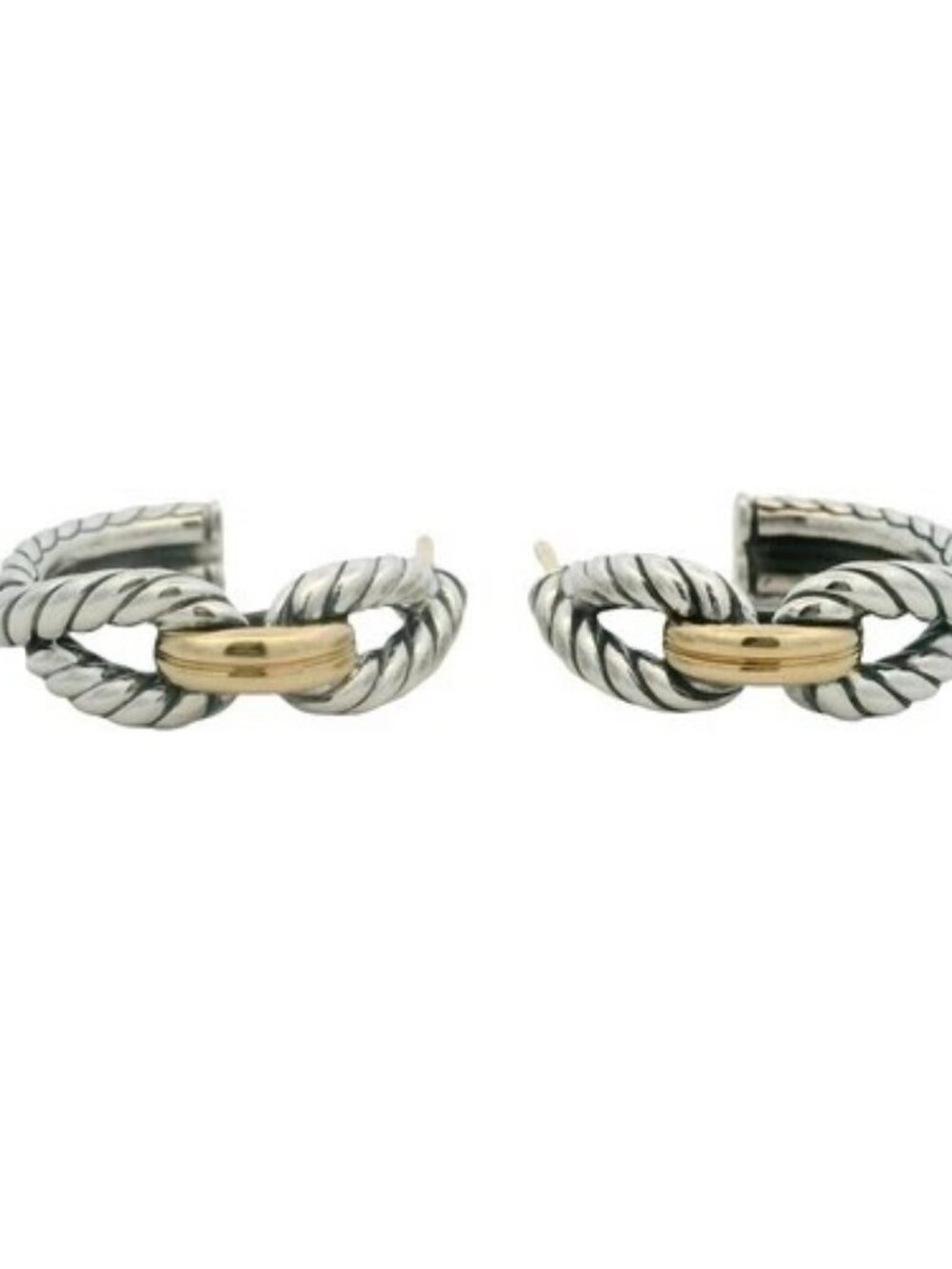 David Yurman Solid 925 Sterling and 18kt Gold Cable Loop Hoop Earrings